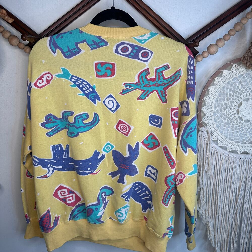 Vintage Retrospective Yellow Abstract Aboriginal Art Pattern Crewneck - Picture 4 of 4